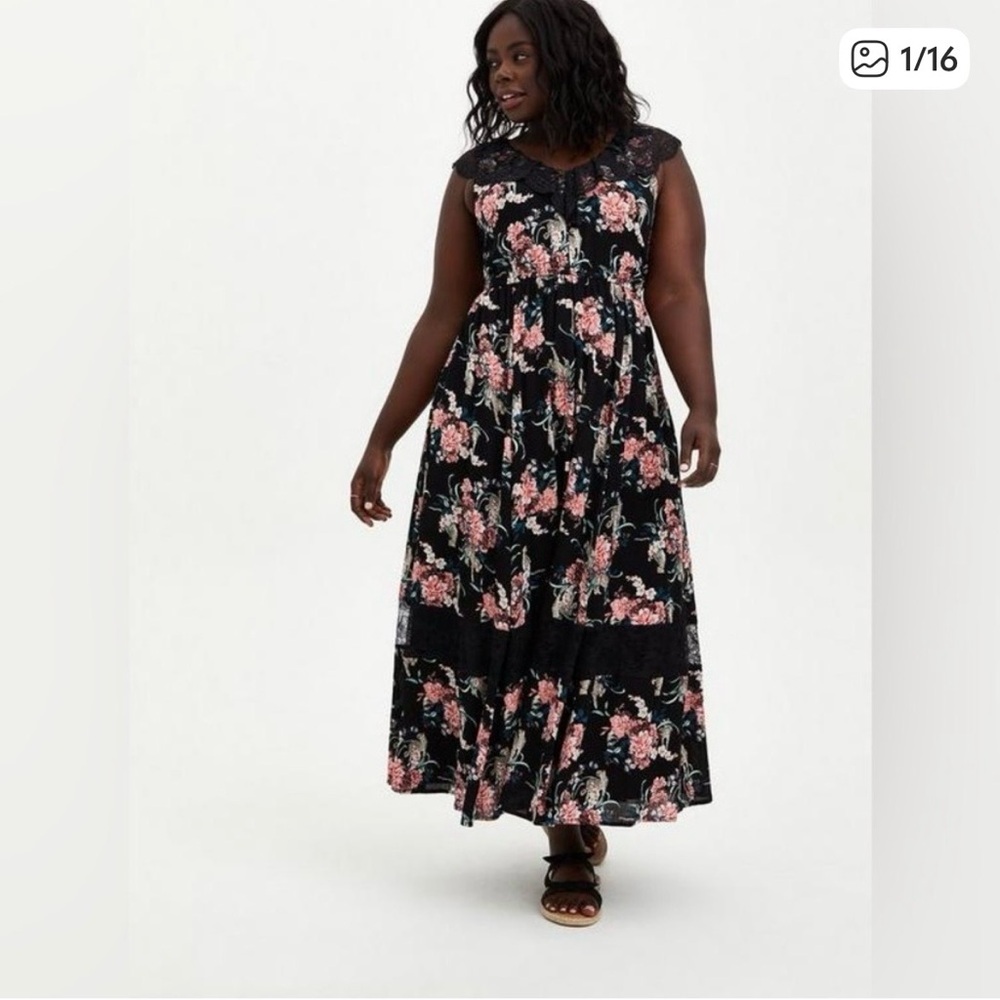 NEW! Torrid Black and Pink Floral Maxi Dress